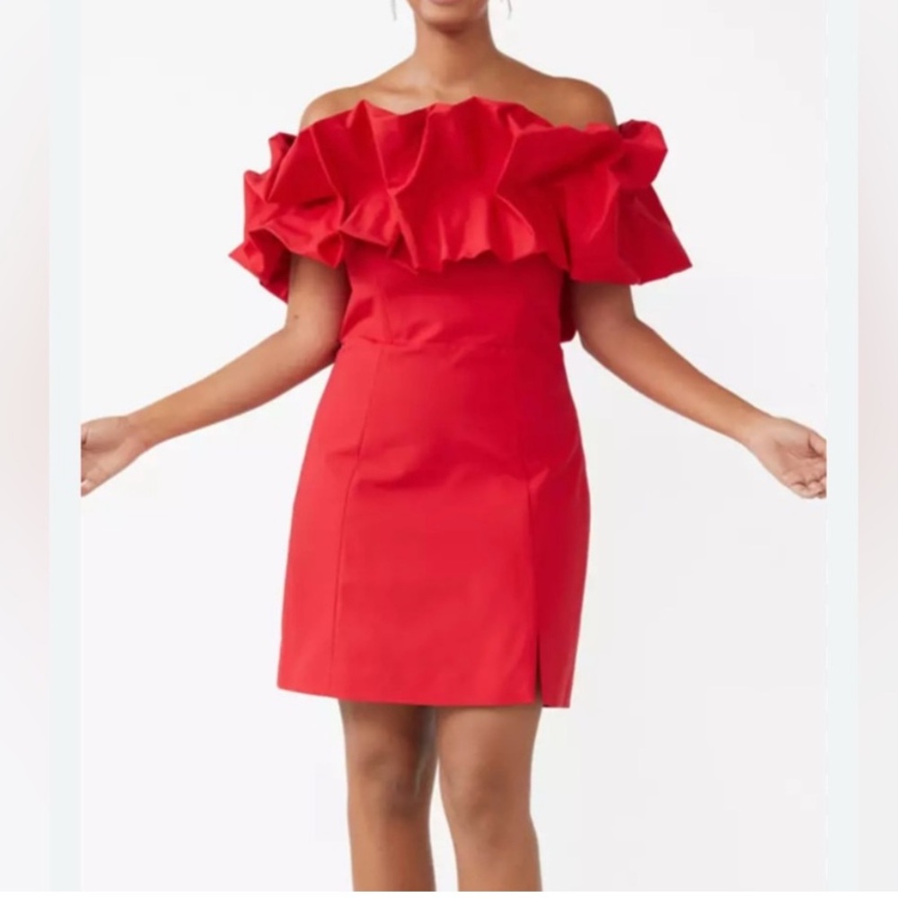 & Other Stories Red Off-Shoulder Ruffle Mini Dress Size 10